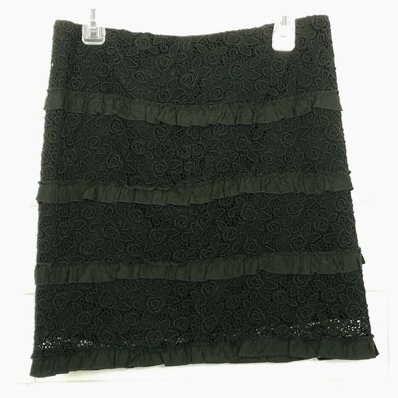 INC Skirt Black Lace A-Line Miniskirt 8 Boho International Concept Tiered Ruffle - Picture 1 of 7